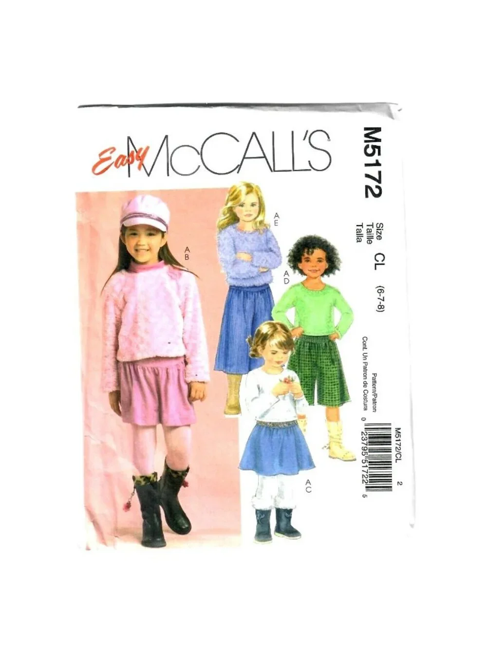 Vintage Sewing Pattern McCalls M5172 Girls Top Skirt Goucho Easy Sizes 6-7-8 UC